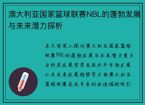 澳大利亚国家篮球联赛NBL的蓬勃发展与未来潜力探析